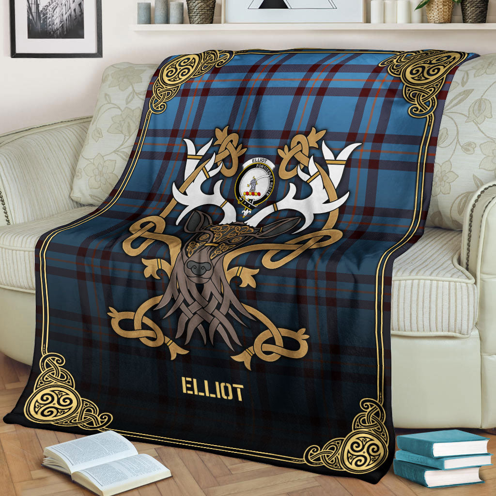 Elliot Ancient Tartan Crest Premium Blanket - Celtic Stag style