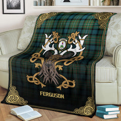 Ferguson Ancient Tartan Crest Premium Blanket - Celtic Stag style