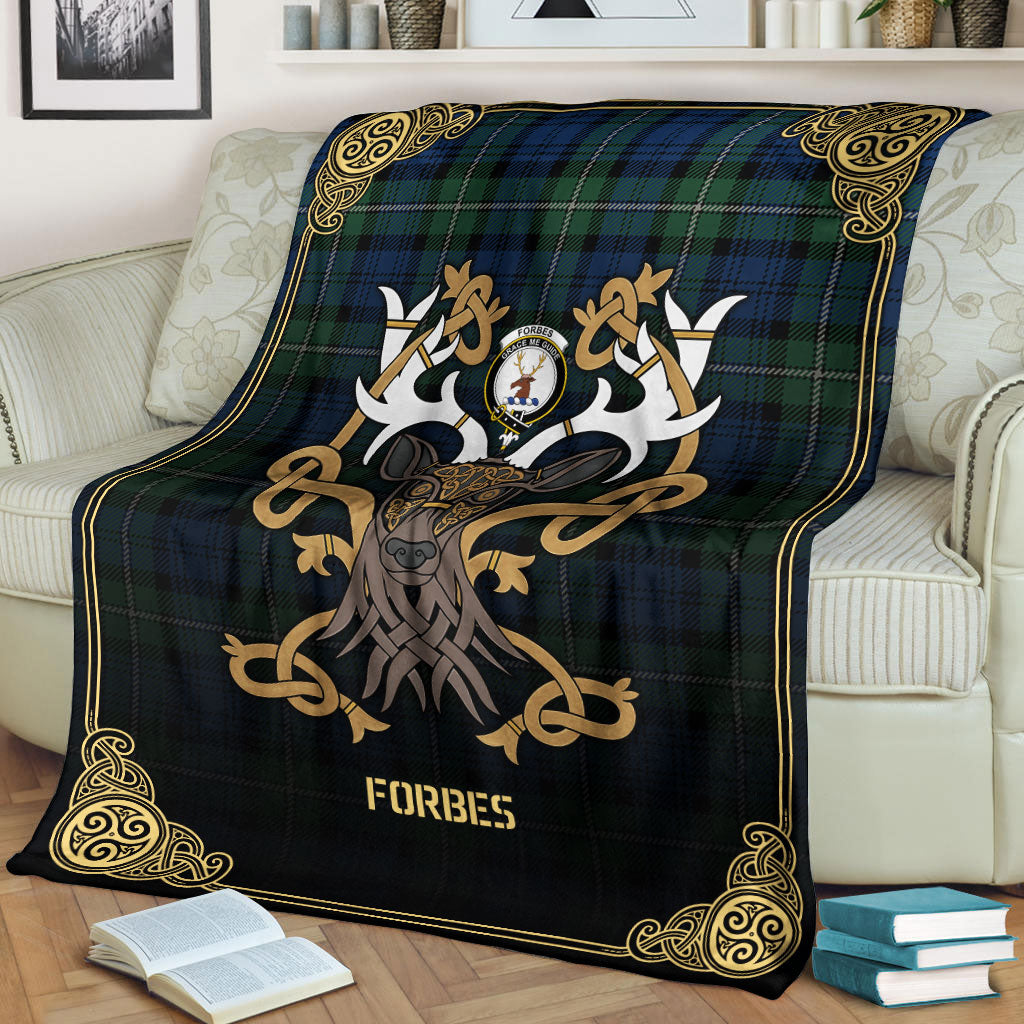 Forbes Ancient Tartan Crest Premium Blanket - Celtic Stag style