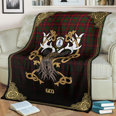 Ged Tartan Crest Premium Blanket - Celtic Stag style