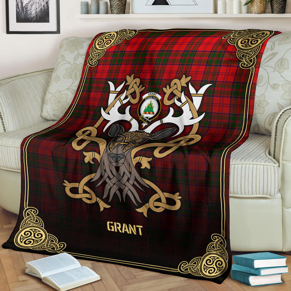 Grant Modern Tartan Crest Premium Blanket - Celtic Stag style