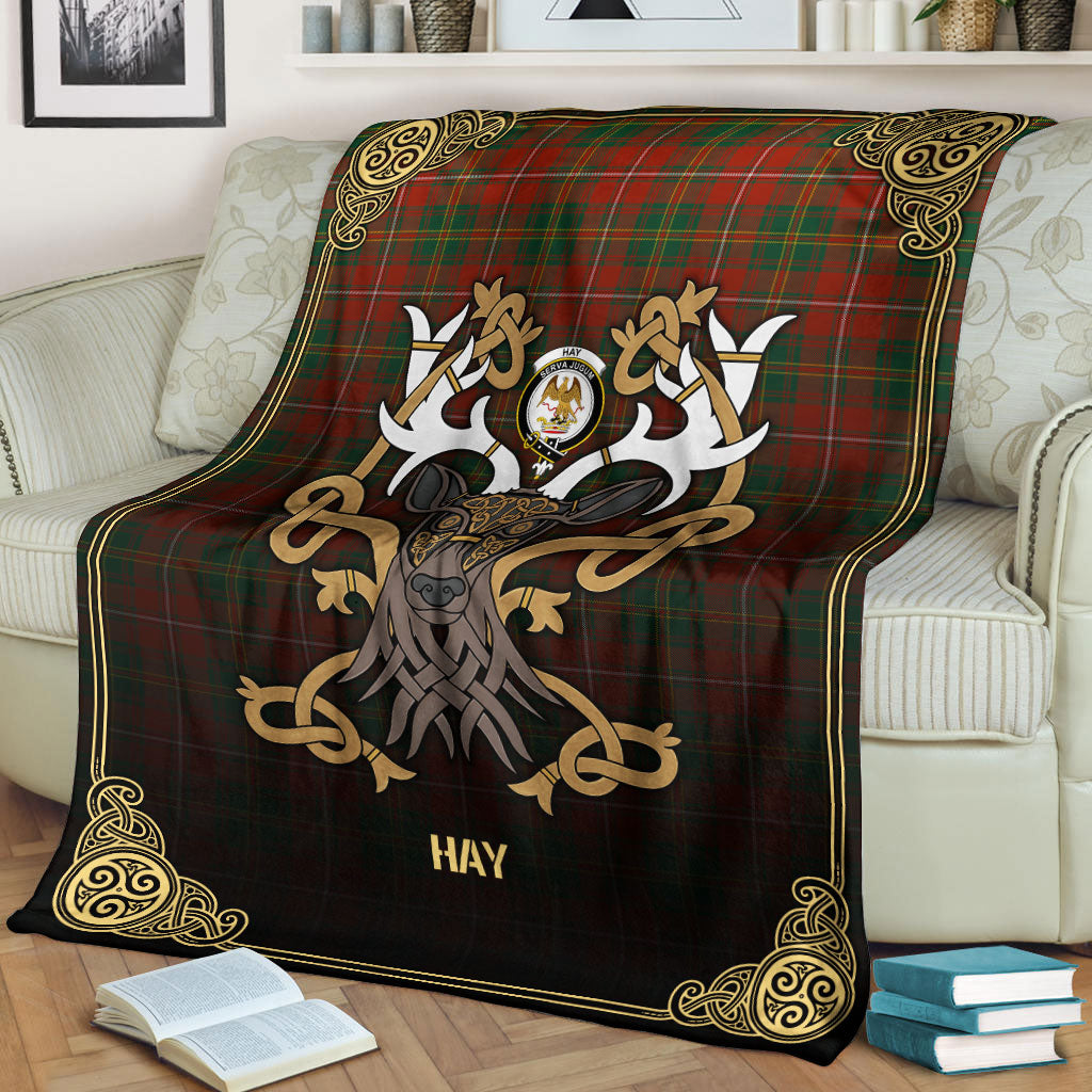 Hay Ancient Tartan Crest Premium Blanket - Celtic Stag style