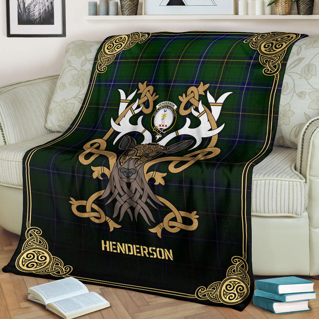 Henderson Modern Tartan Crest Premium Blanket - Celtic Stag style