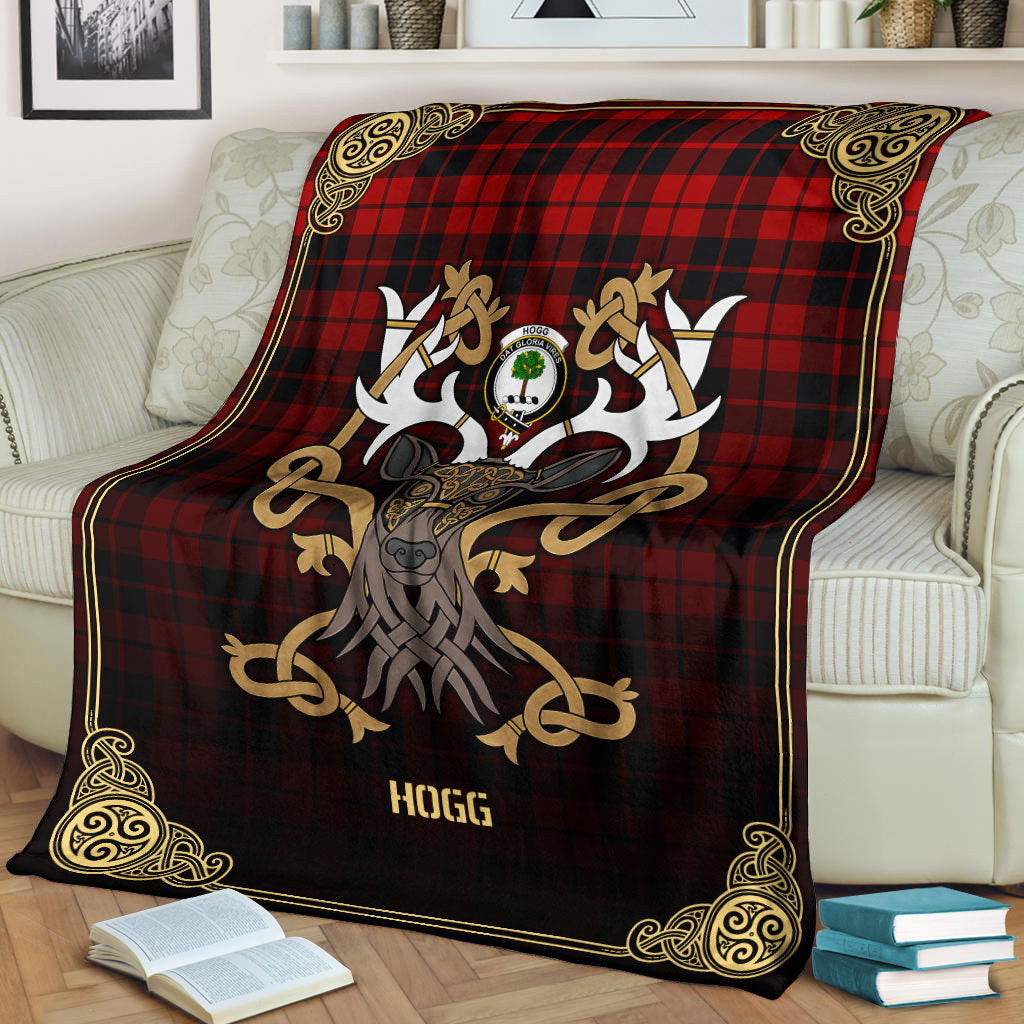 Hogg Tartan Crest Premium Blanket - Celtic Stag style