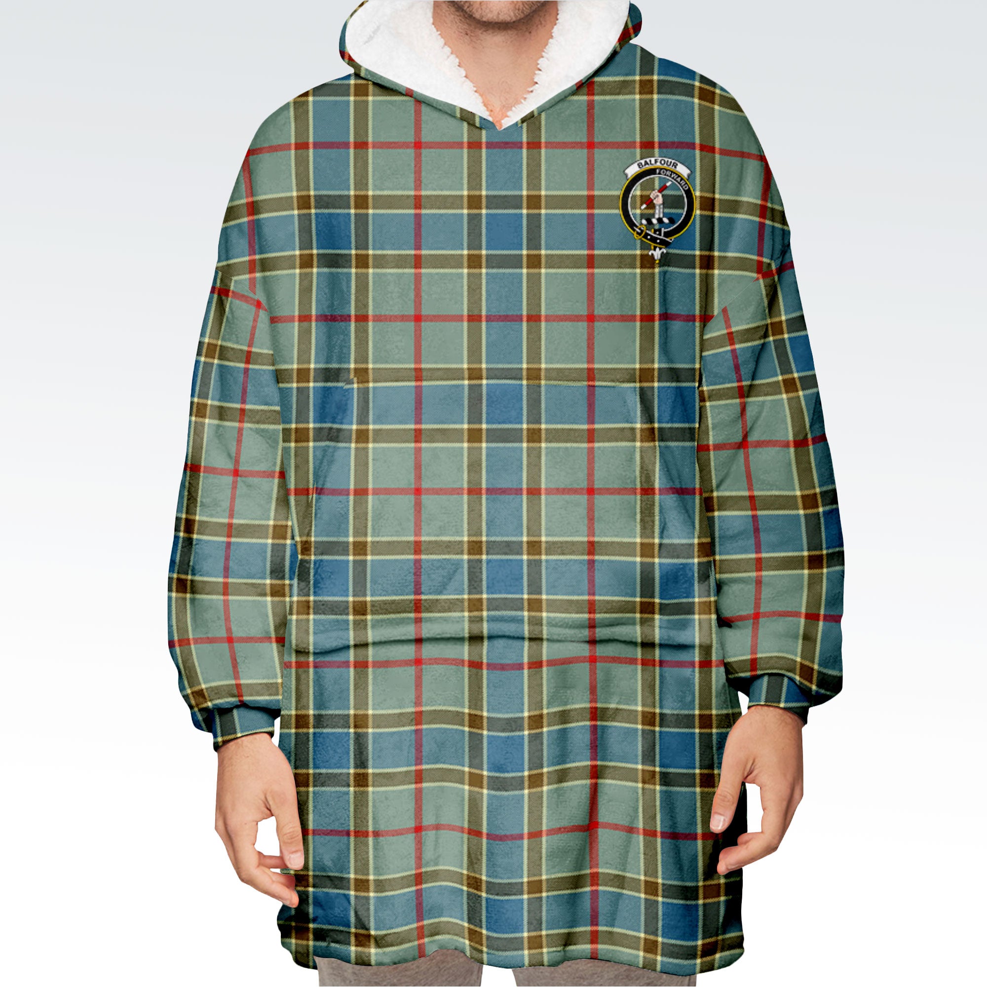 Balfour Blue Tartan Hoodie Blanket