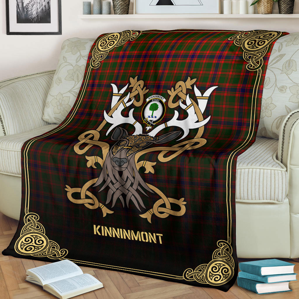 Kinninmont Tartan Crest Premium Blanket - Celtic Stag style