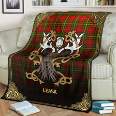 Leask Tartan Crest Premium Blanket - Celtic Stag style