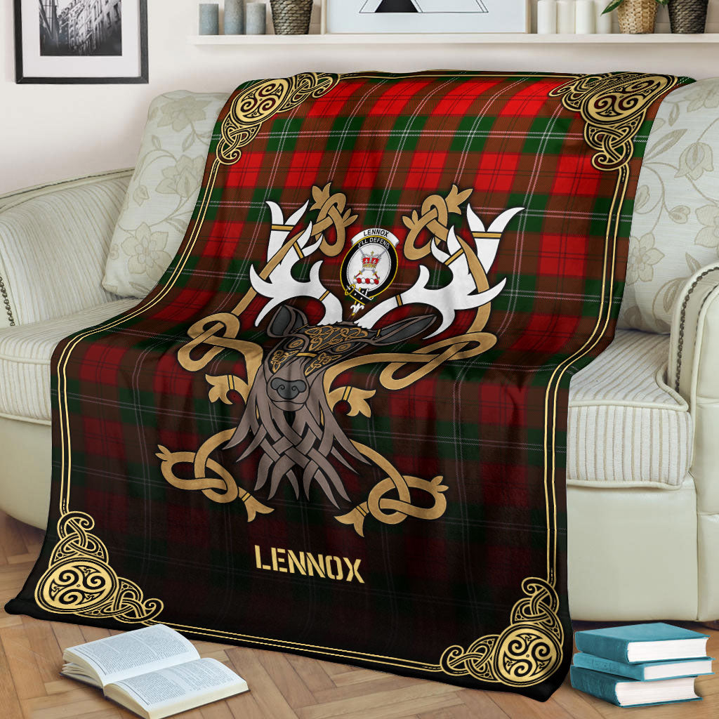Lennox (Lennox Kincaid) Tartan Crest Premium Blanket - Celtic Stag style