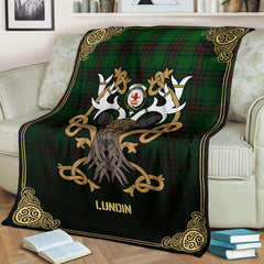 Lundin Tartan Crest Premium Blanket - Celtic Stag style