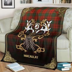 MacAulay Ancient Tartan Crest Premium Blanket - Celtic Stag style