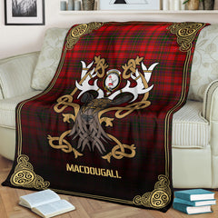 MacDougall Modern Tartan Crest Premium Blanket - Celtic Stag style