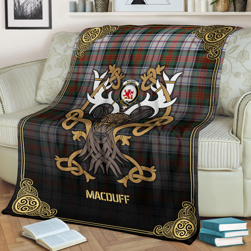 MacDuff Dress Ancient Tartan Crest Premium Blanket - Celtic Stag style