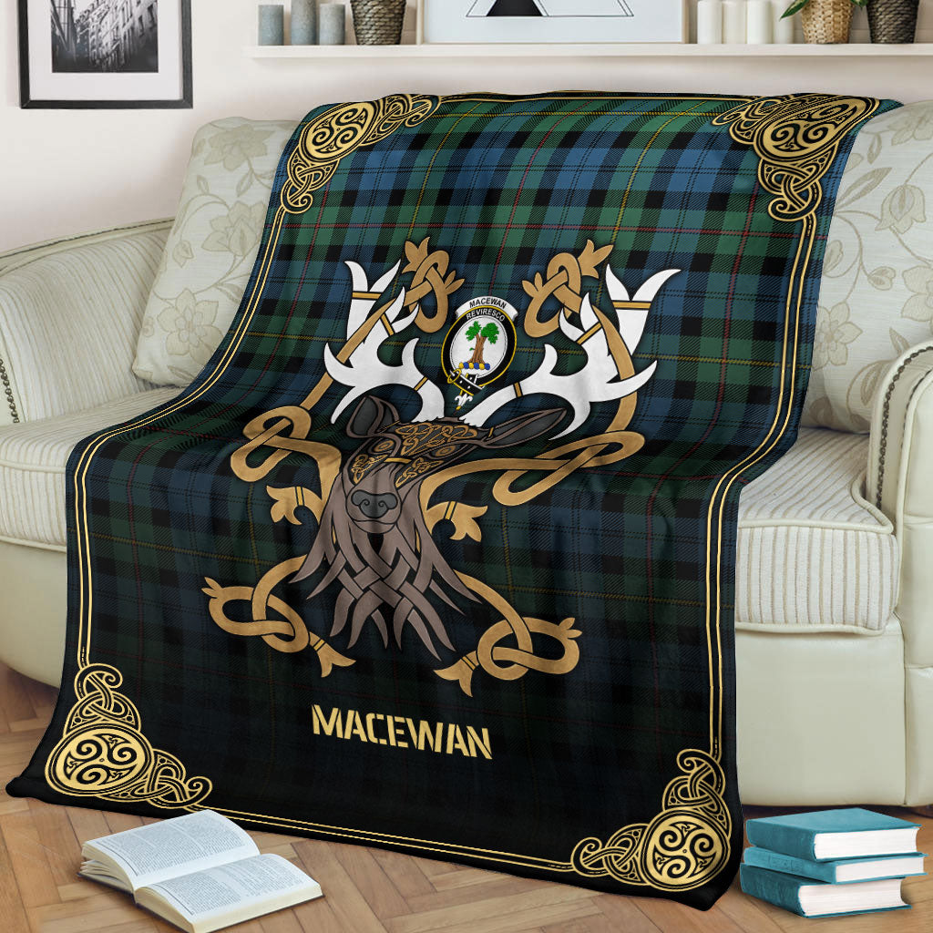 MacEwan Ancient Tartan Crest Premium Blanket - Celtic Stag style