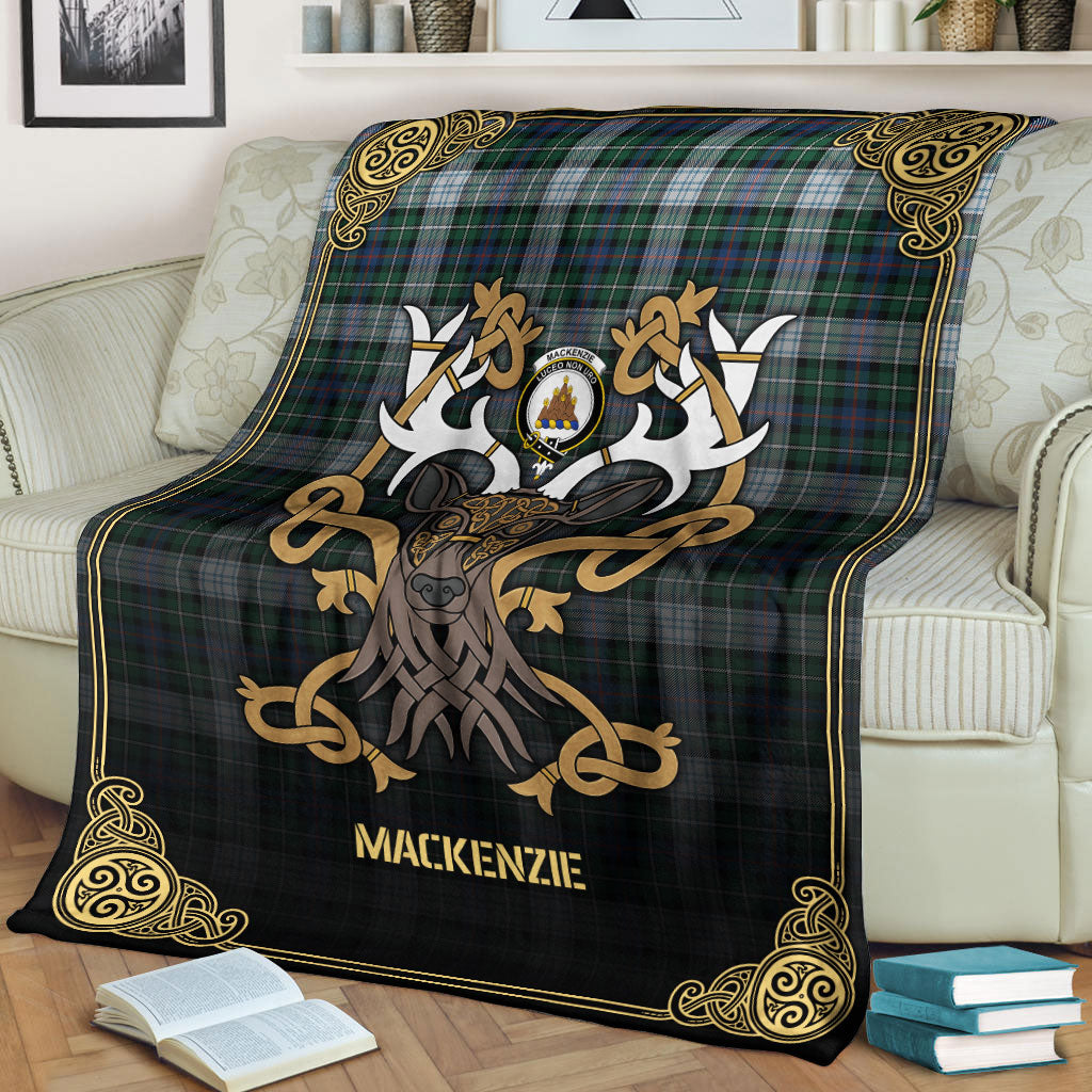 MacKenzie Dress Ancient Tartan Crest Premium Blanket - Celtic Stag style