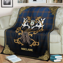 MacLaine of Loch Buie Hunting Ancient Tartan Crest Premium Blanket - Celtic Stag style