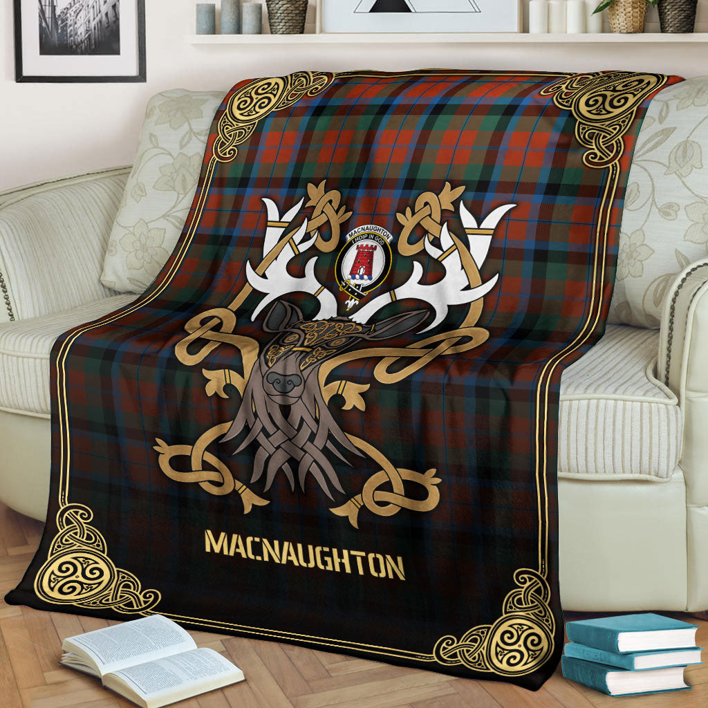 MacNaughton Ancient Tartan Crest Premium Blanket - Celtic Stag style