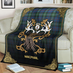 MacPhail Hunting Ancient Tartan Crest Premium Blanket - Celtic Stag style