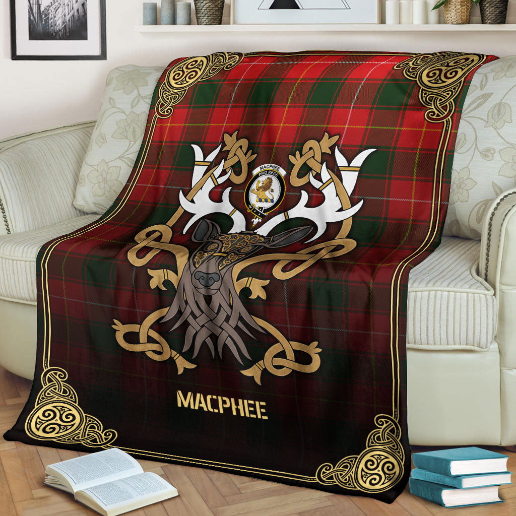 MacPhee Modern Tartan Crest Premium Blanket - Celtic Stag style