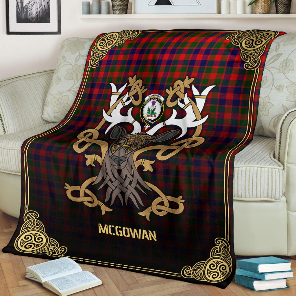 McGowan Tartan Crest Premium Blanket - Celtic Stag style