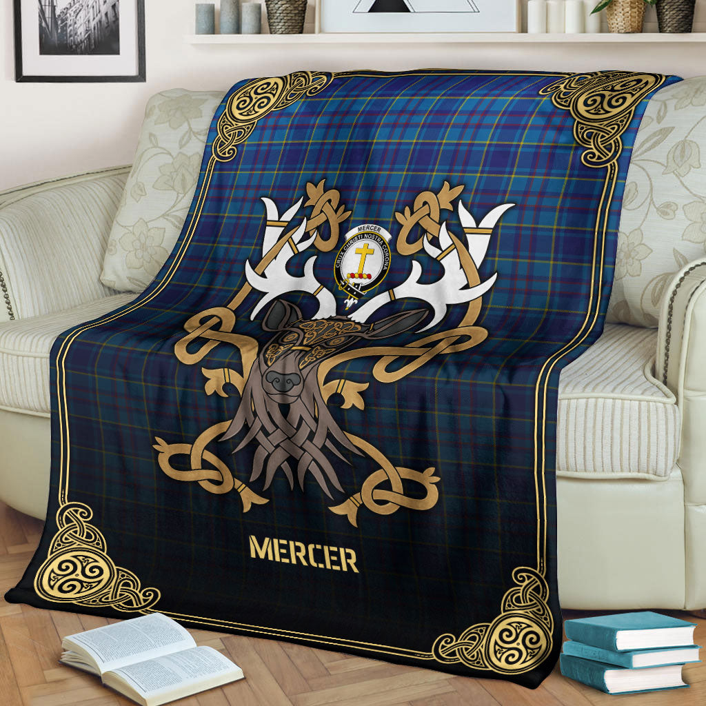 Mercer Modern Tartan Crest Premium Blanket - Celtic Stag style