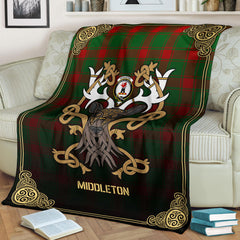 Middleton Modern Tartan Crest Premium Blanket - Celtic Stag style