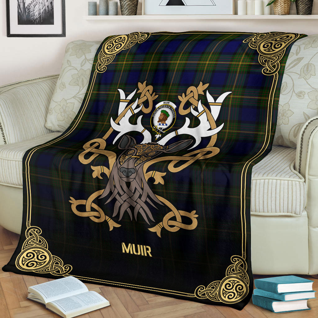 Muir Tartan Crest Premium Blanket - Celtic Stag style