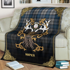 Napier Modern Tartan Crest Premium Blanket - Celtic Stag style
