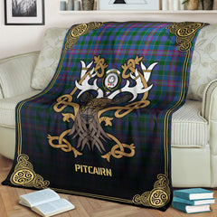Pitcairn Hunting Tartan Crest Premium Blanket - Celtic Stag style
