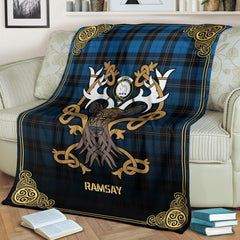 Ramsay Blue Ancient Tartan Crest Premium Blanket - Celtic Stag style