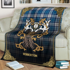 Roberton Tartan Crest Premium Blanket - Celtic Stag style