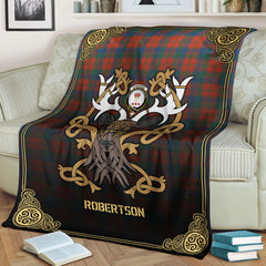 Robertson Ancient Tartan Crest Premium Blanket - Celtic Stag style