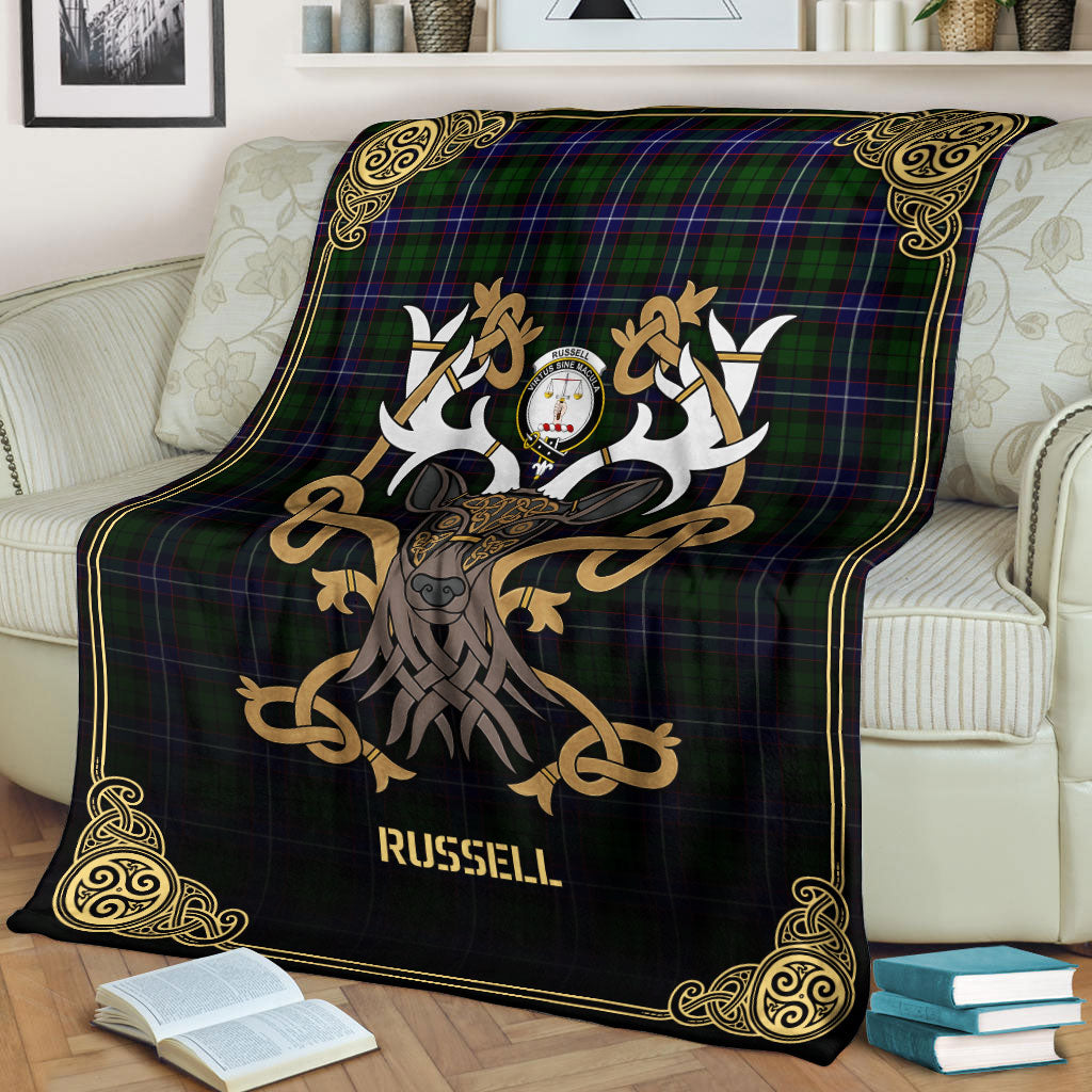 Russell Modern Tartan Crest Premium Blanket - Celtic Stag style