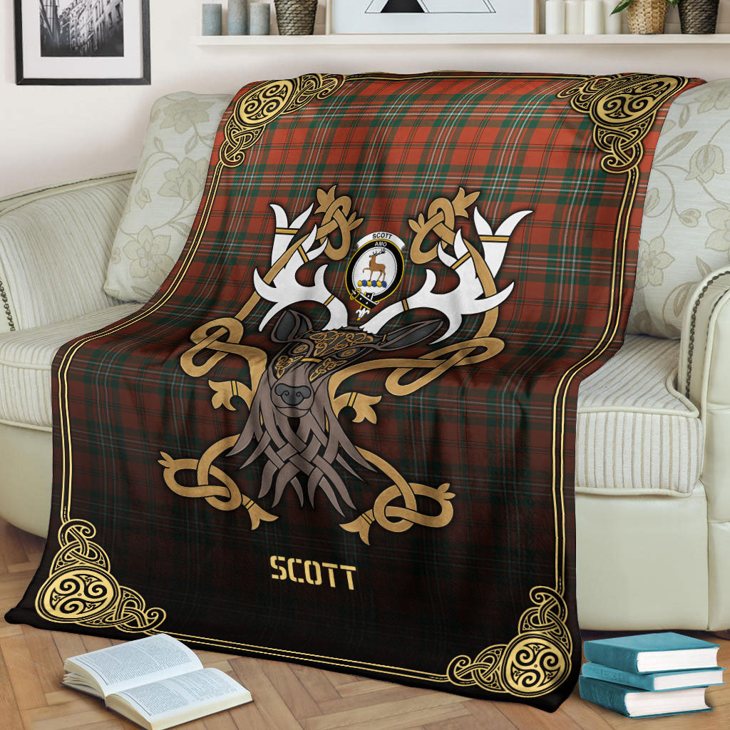 Scott Ancient Tartan Crest Premium Blanket - Celtic Stag style