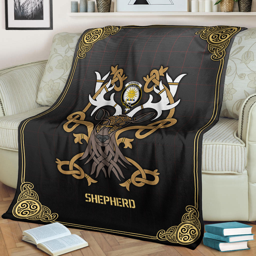 Shepherd Tartan Crest Premium Blanket - Celtic Stag style
