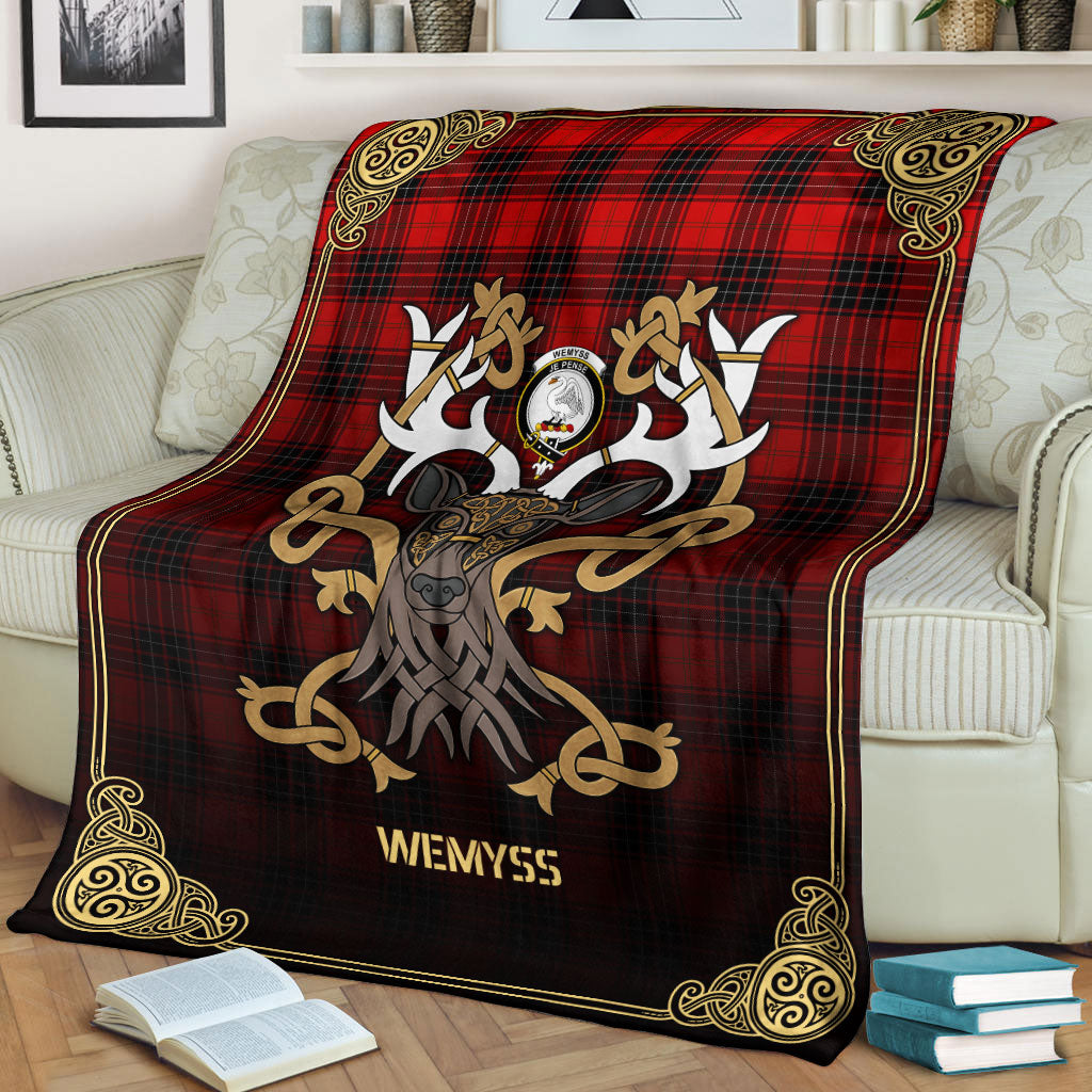 Wemyss Modern Tartan Crest Premium Blanket - Celtic Stag style