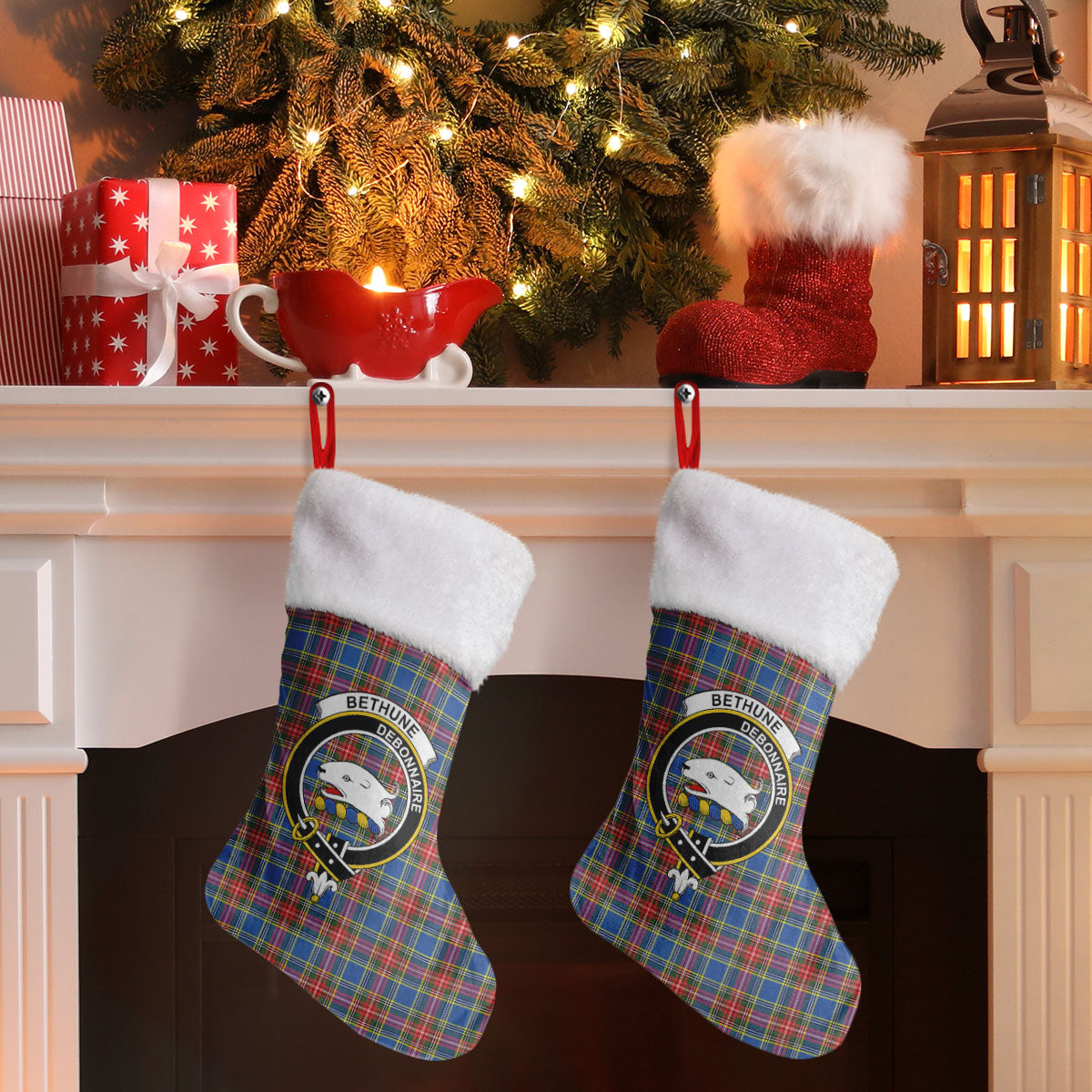 Bethune Modern Tartan Crest Christmas Stocking