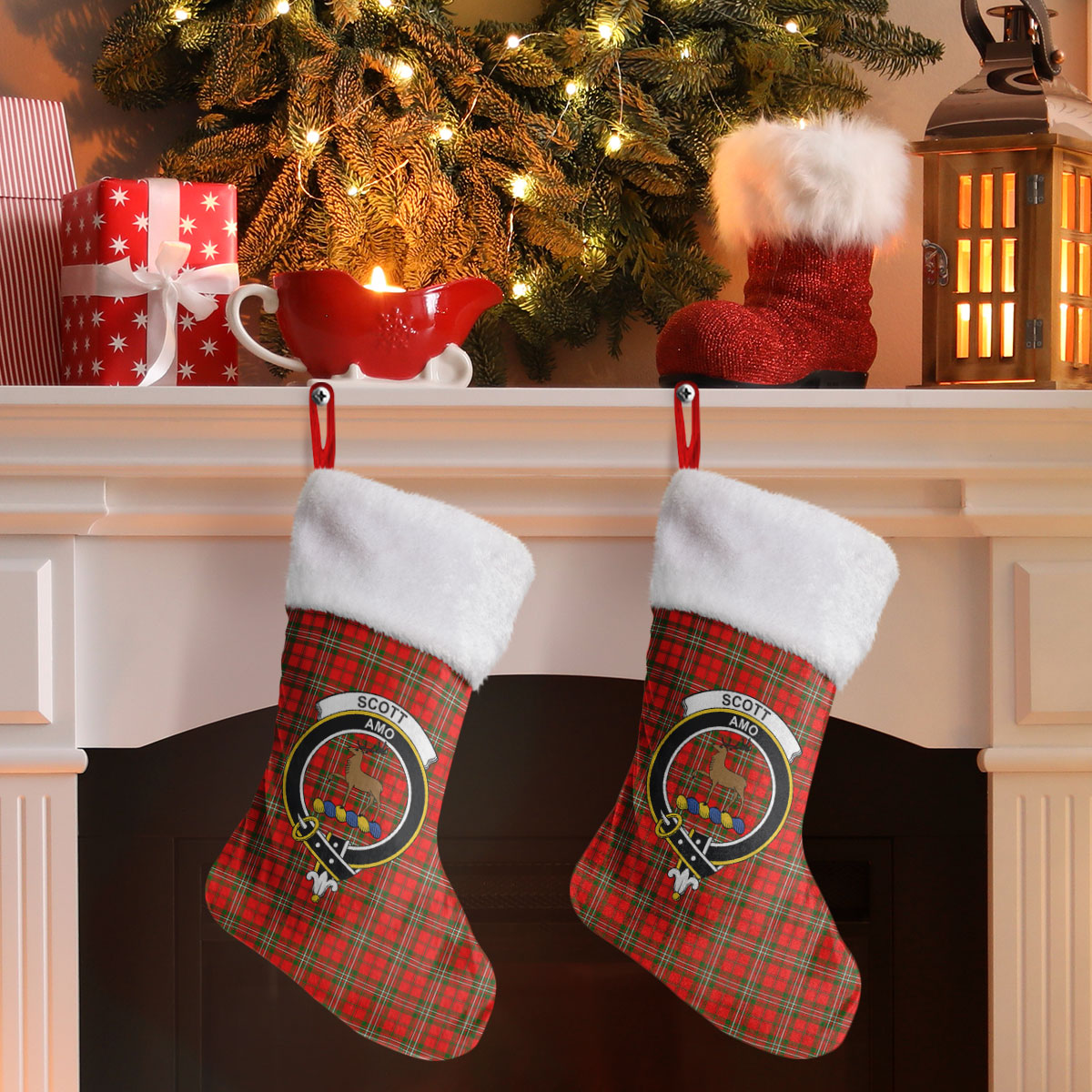 Scott Modern Tartan Crest Christmas Stocking