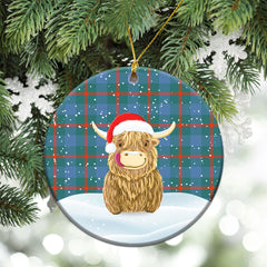 Agnew Ancient Tartan Christmas Ceramic Ornament - Highland Cows Style