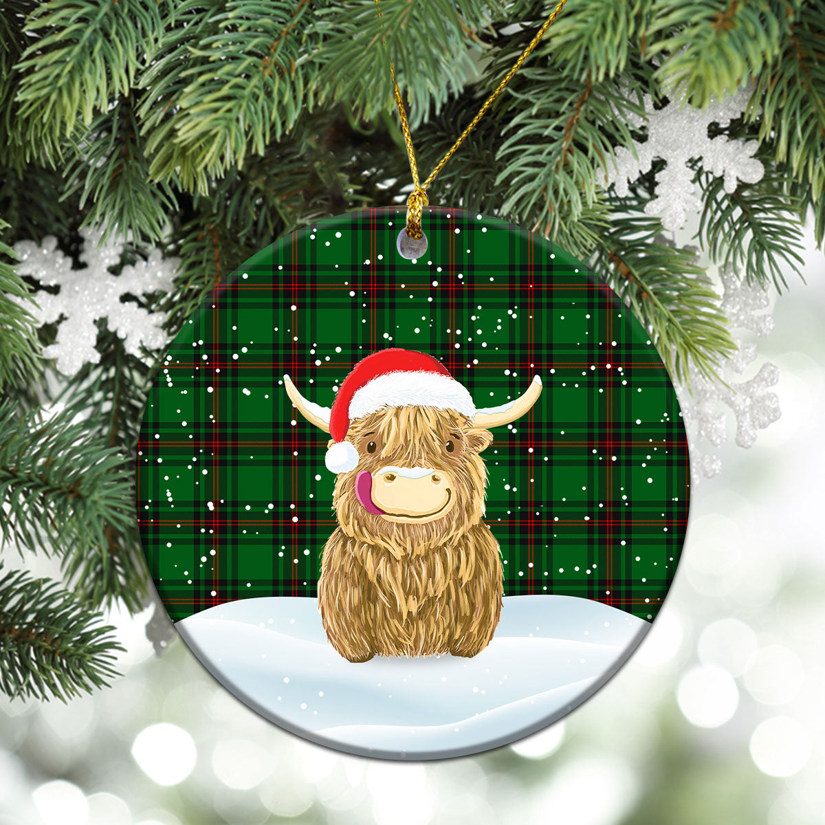 Anstruther Tartan Christmas Ceramic Ornament - Highland Cows Style
