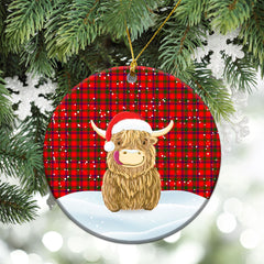 Bain Tartan Christmas Ceramic Ornament - Highland Cows Style