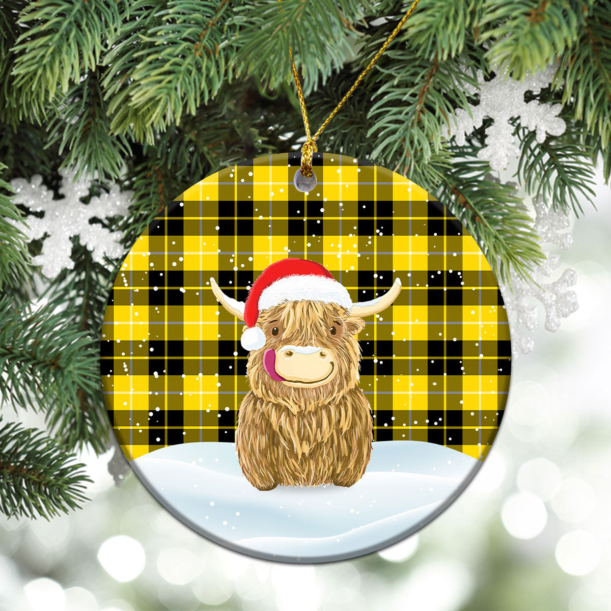 Barclay Dress Modern Tartan Christmas Ceramic Ornament - Highland Cows Style