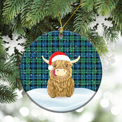 Campbell Ancient 01 Tartan Christmas Ceramic Ornament - Highland Cows Style