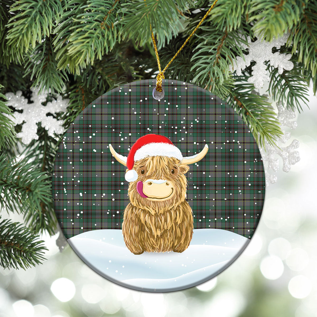 Craig Tartan Christmas Ceramic Ornament - Highland Cows Style