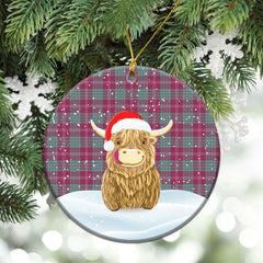 Crawford Ancient Tartan Christmas Ceramic Ornament - Highland Cows Style