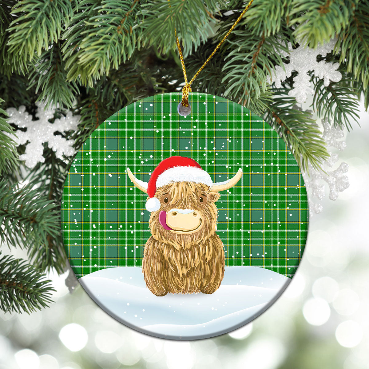 Currie or Curry Tartan Christmas Ceramic Ornament - Highland Cows Style