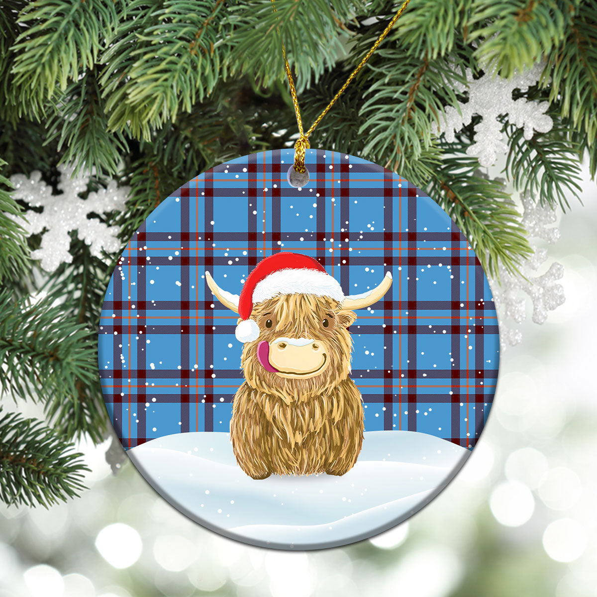 Elliott Ancient Tartan Christmas Ceramic Ornament - Highland Cows Style