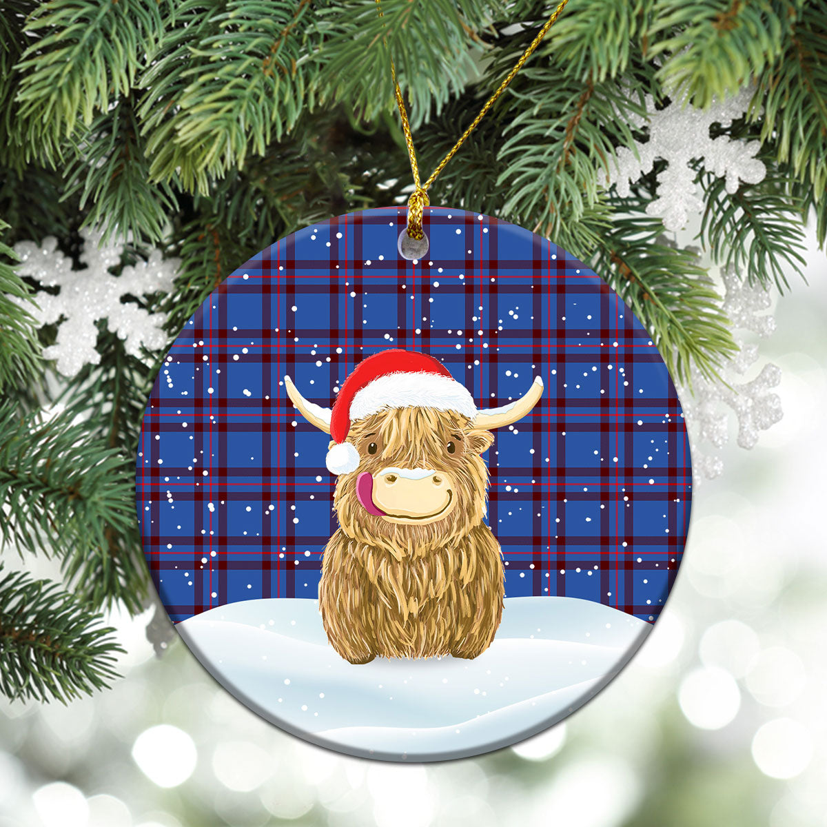 Elliott Modern Tartan Christmas Ceramic Ornament - Highland Cows Style