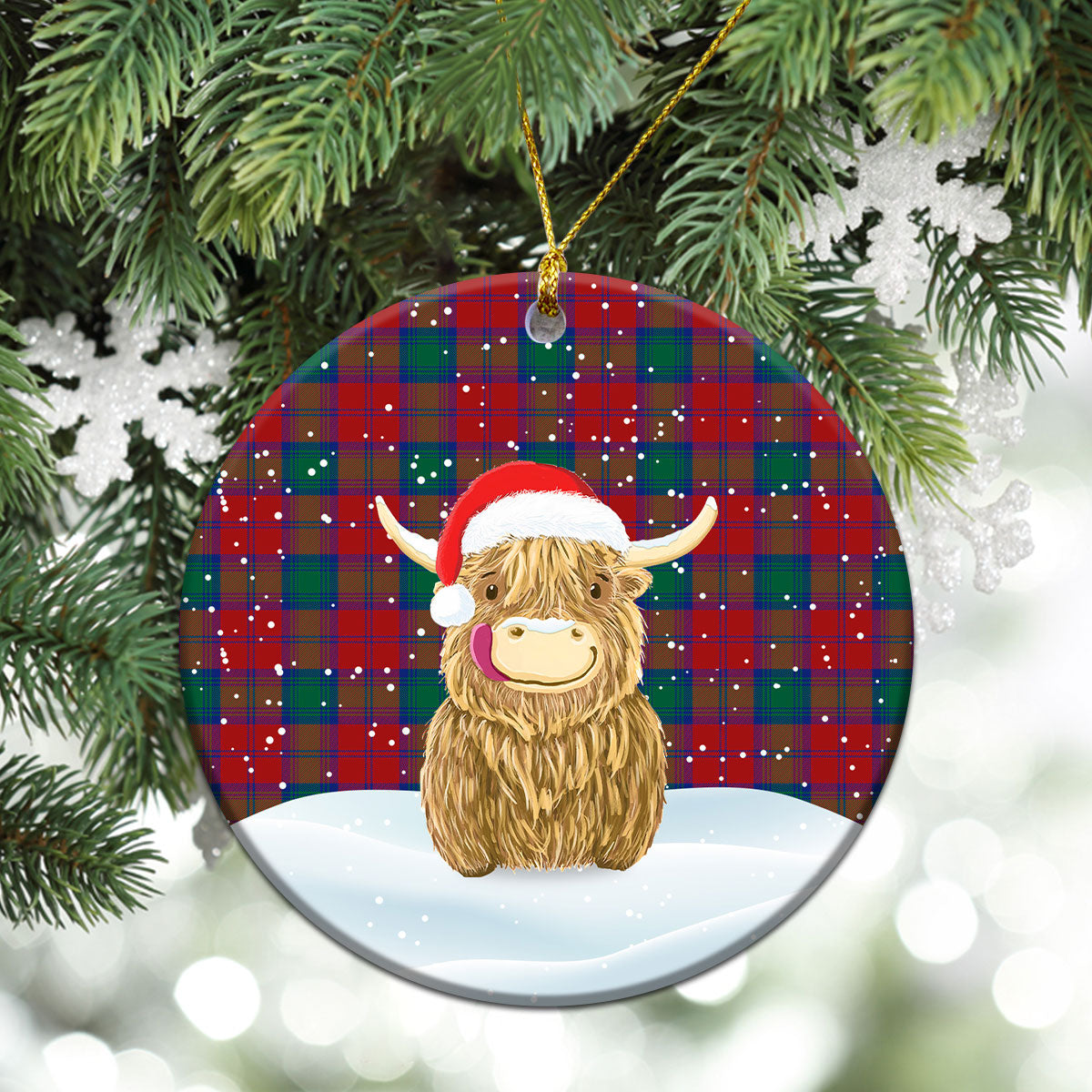 Fotheringham Tartan Christmas Ceramic Ornament - Highland Cows Style