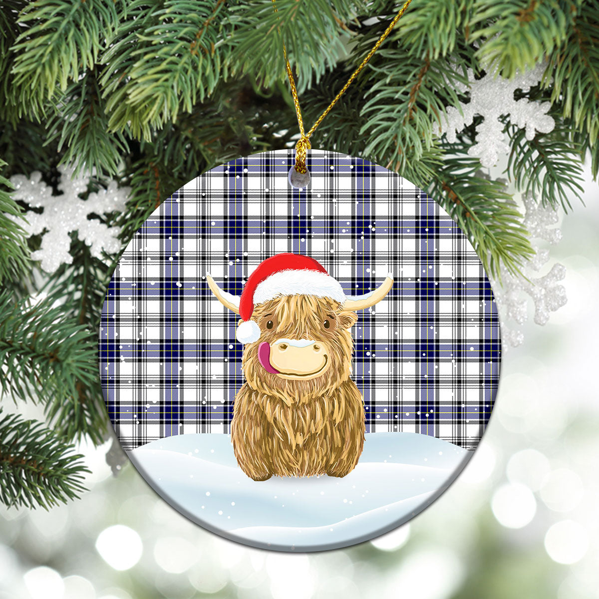 Hannay Modern Tartan Christmas Ceramic Ornament - Highland Cows Style