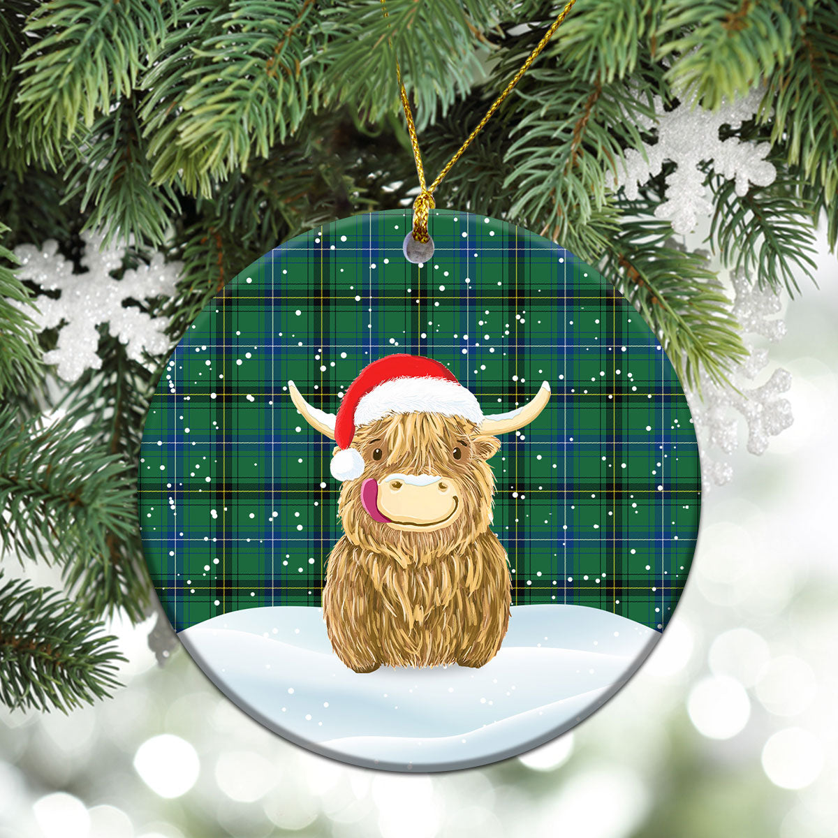 Henderson Ancient Tartan Christmas Ceramic Ornament - Highland Cows Style